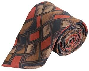 Brandini Brown Rust Diamond Lattice Geometric Silk Necktie Made in Italy 57x4